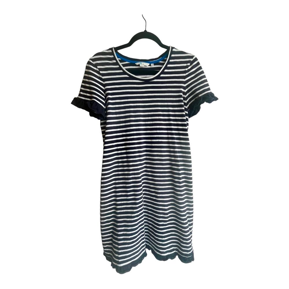 Boden Striped T Shirt Dress Emily Cotton Women's Sz 6 Blue White Ruffled Sleeves